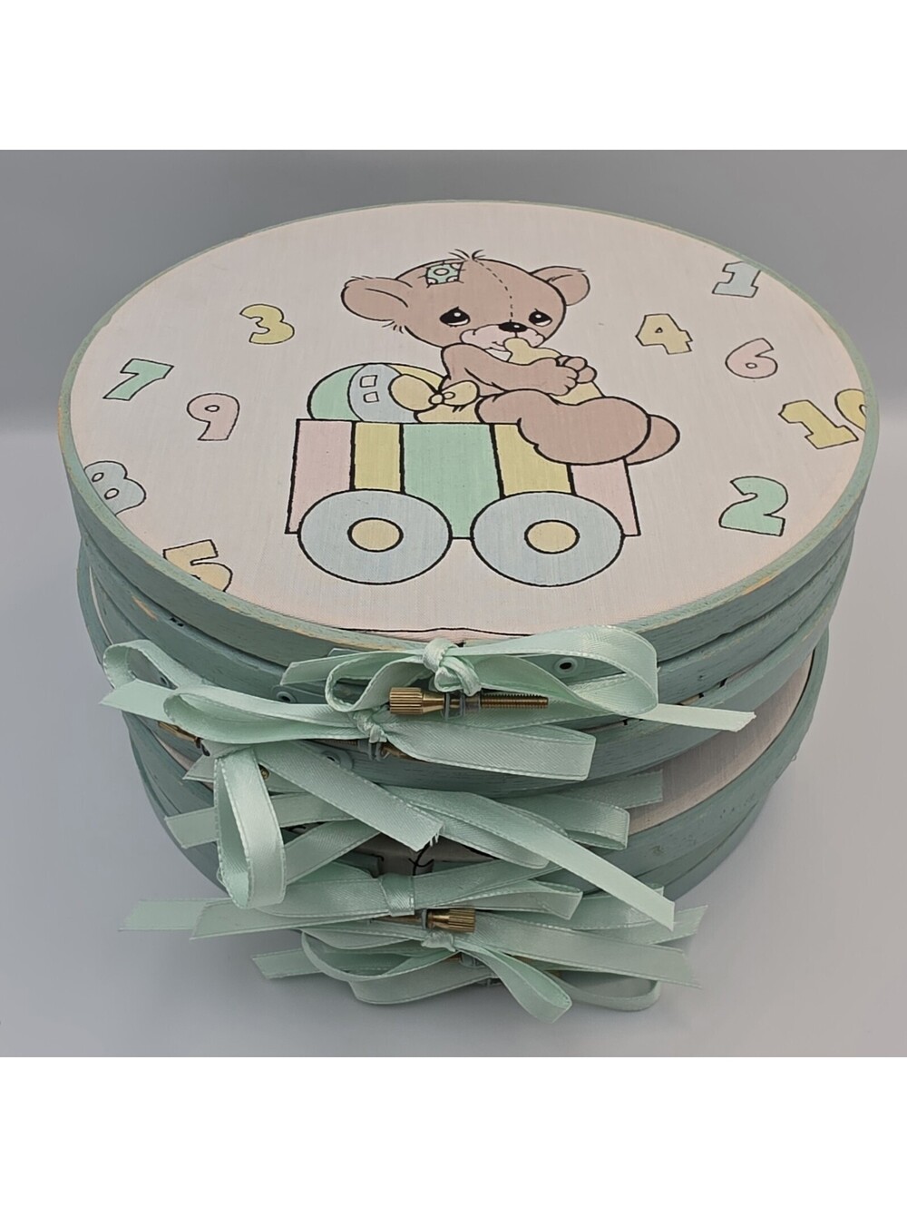 Lot of 9 Vintage Precious Moments Nursery Wall Decor Wooden Embroidery Hoops